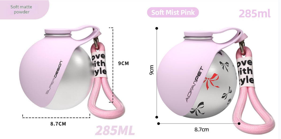 Pet water bottle with attached bowl for outdoor walks