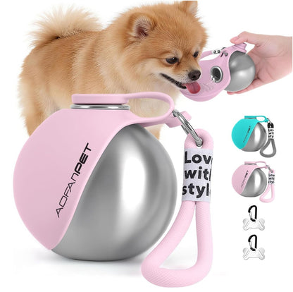 Portable stainless steel dog water bottle with travel bowl