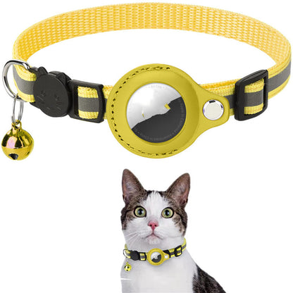 Yellow reflective pet collar with AirTag slot for safety tracking