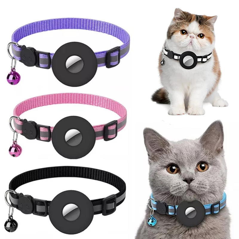 Reflective nylon pet collar with waterproof AirTag holder