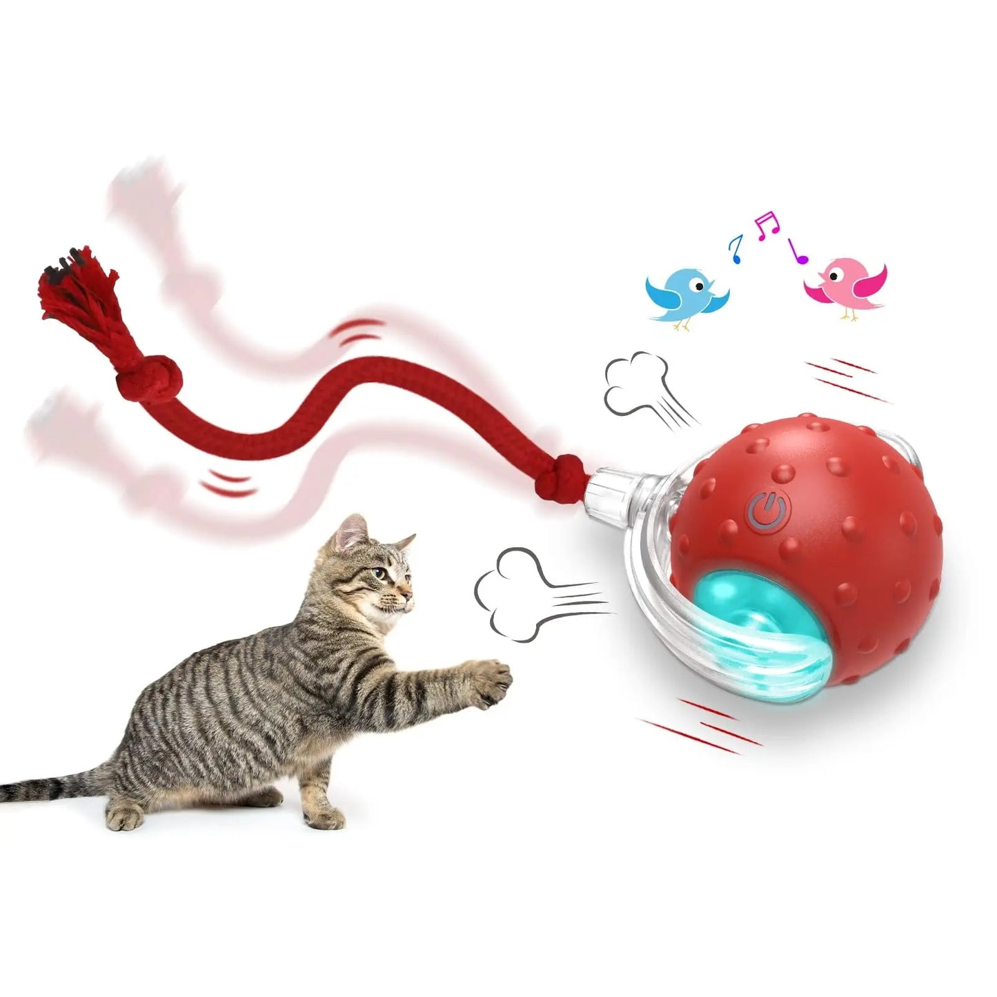 Interactive cat rolling ball toy in red