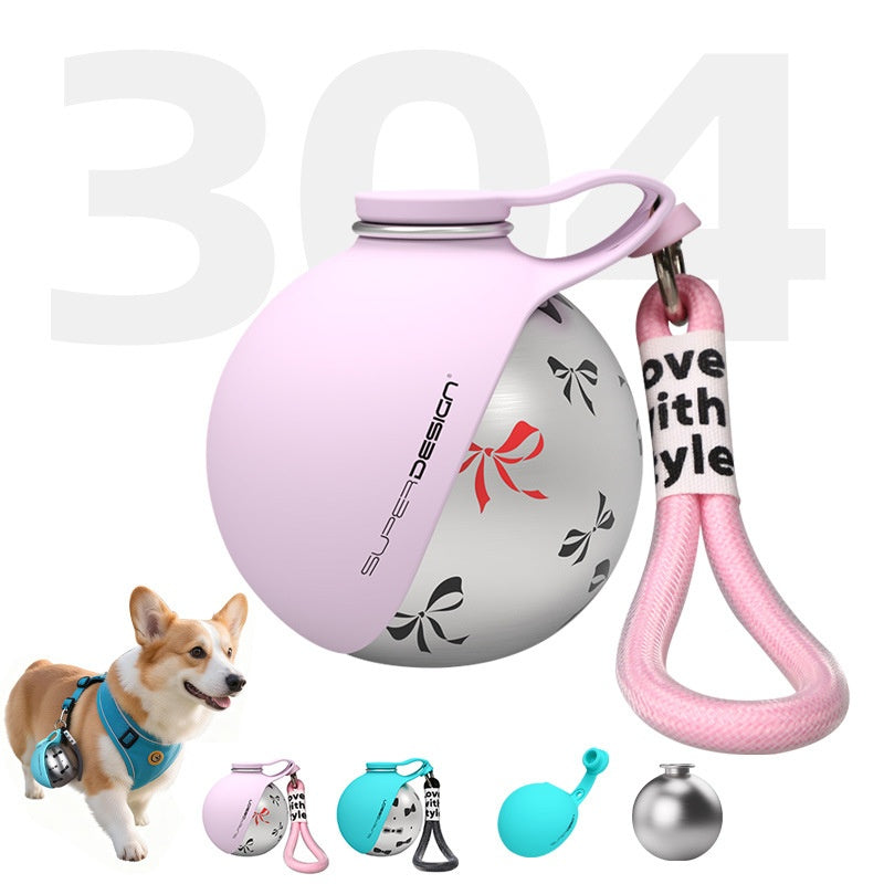 Dog water bottle showing detachable drinking bowl