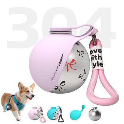 Dog water bottle showing detachable drinking bowl